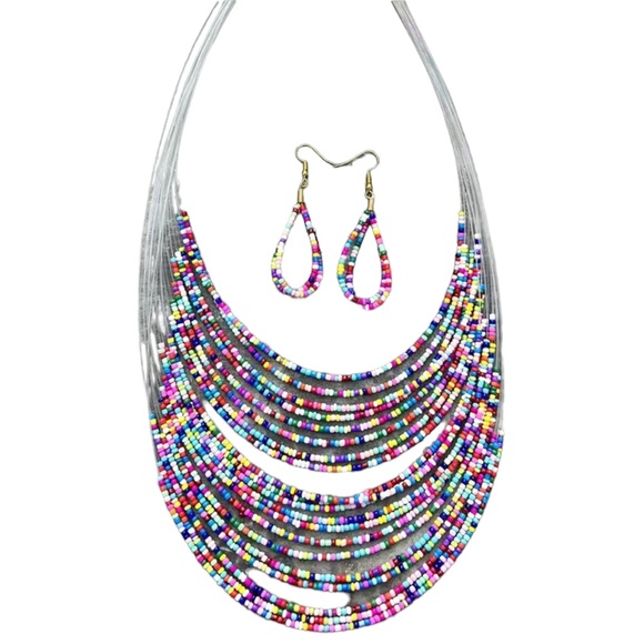 Boho Millet Beads Necklace and Earrings Set - Picture 5 of 7